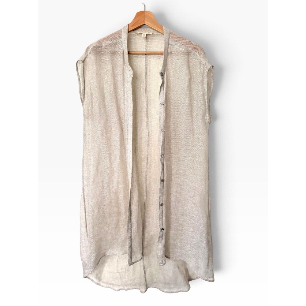 Eileen fisher Natural Organic Linen Gauze Long Shirt Size M Semi Sheer Gauzy